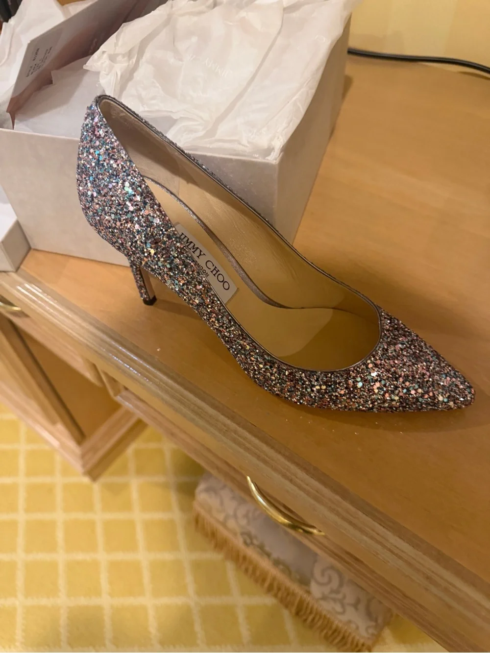 Jimmy Choo bubblegum mix ROMY 85 Multicolor Glitter Pointed Flat
